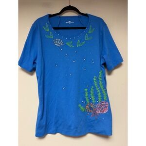 Princess Cruises Blue Sea Life Rhinestone Pearl‎ T-Shirt XL Nautical Souvenir